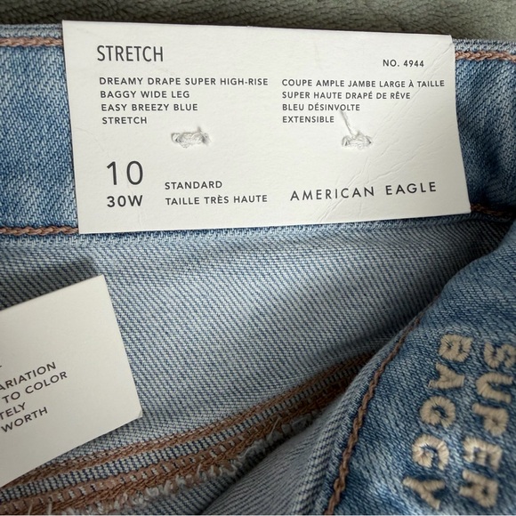 Women's American Eagle Jeans Stretch High Rise Baggy Wide Leg, Sz 10 L30 - Picture 4 of 7